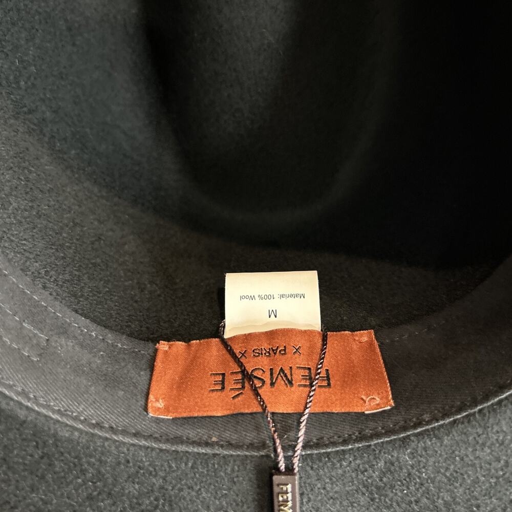 Women’s Femsee Fedora Black Wool Wide Brim Hat with Brush Size Medium - Picture 7 of 13